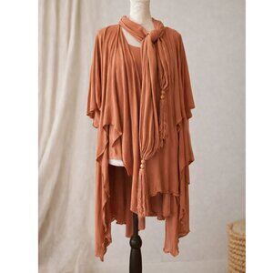 Terracotta 3 Piece Boho Outfit Set WITH Pockets Cami Cardigan Scarf Rust Layered